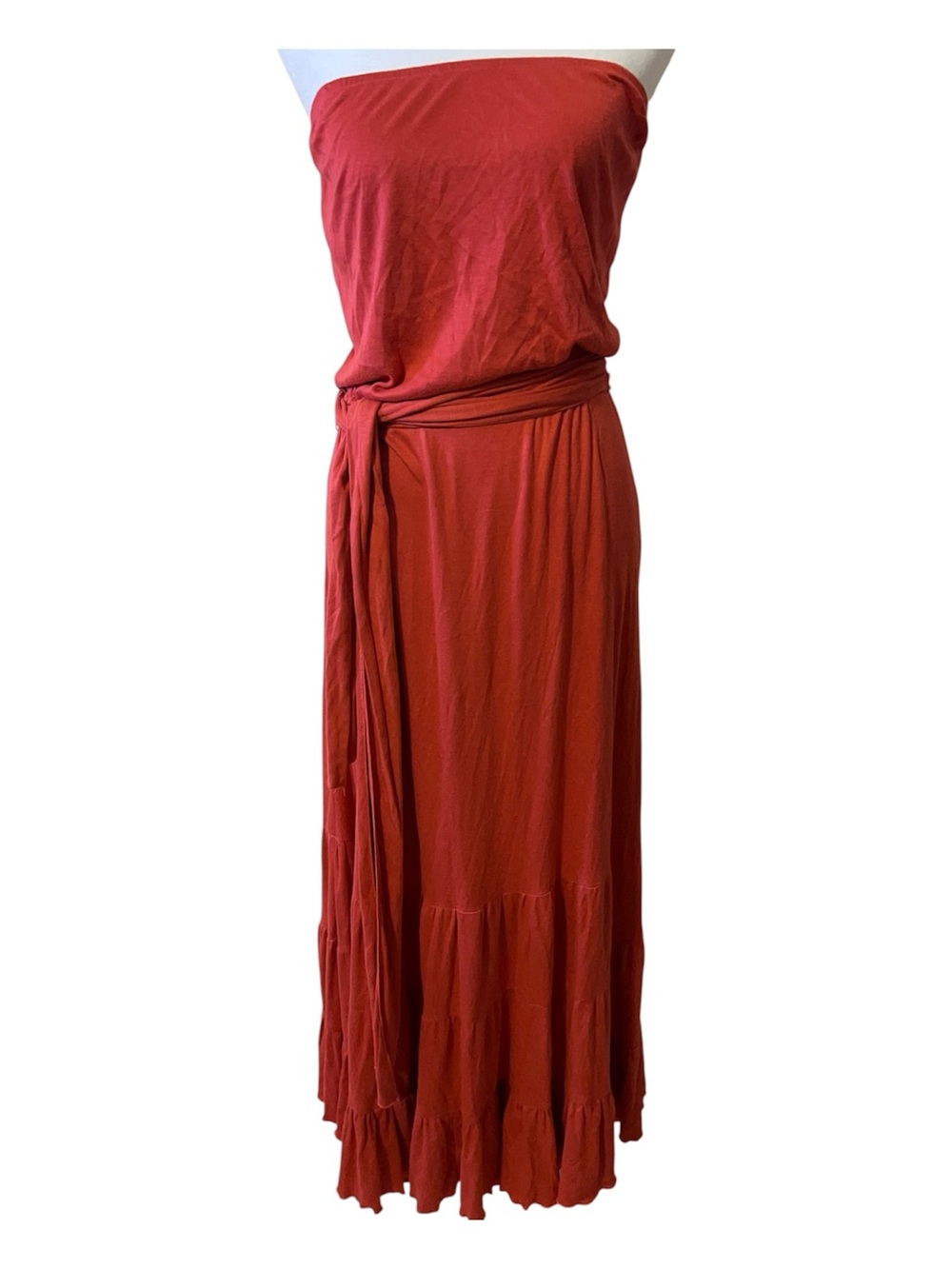 Diane Von Furstenberg Strapless Tie-Waist Maxi Dress in Brick Red